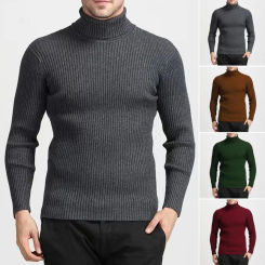 Men Knitting Jumper Men's Turtleneck Knit Sweater Warm Autumn Winter Solid Color Pullover with Slim Fit Ribbed Bottoming for Men