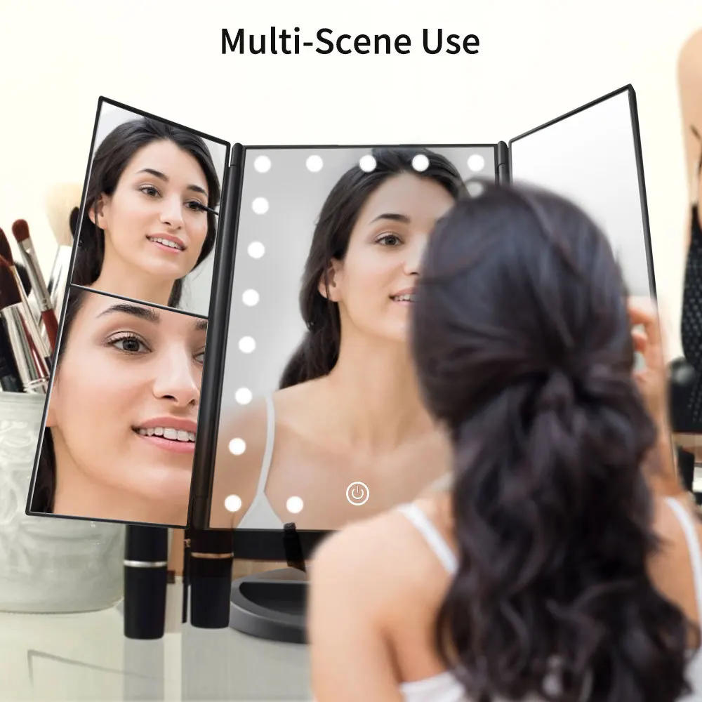 Description Picture 2 of itemCreative Modern Make-up Mirror with Light Folding Table Dresser Makeup Mirror with Light Glowing Bathroom Accessories Home Decor
