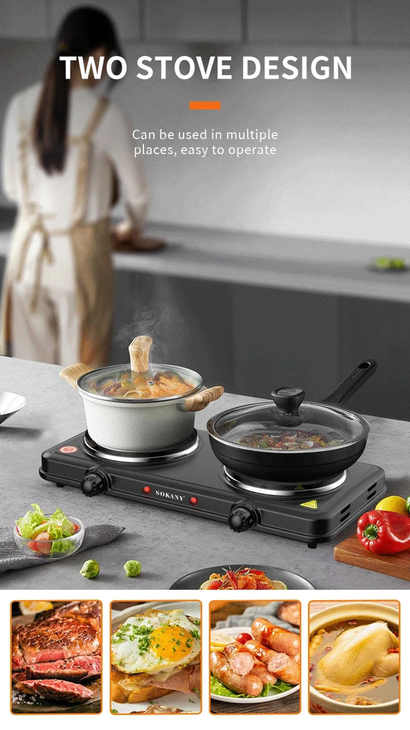 Description Picture 4 of item2000W Electric Hot Plate for Cooking, Dual Control Infrared Cooktop, Double Burner, Portable Countertop Burner, Electric Cooktop