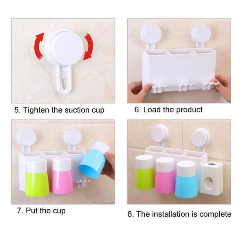 Description Picture 5 of itemFamily Toothbrush Holder Set Wall Mounted Suction Cup Organizer 7.5X10.6cm