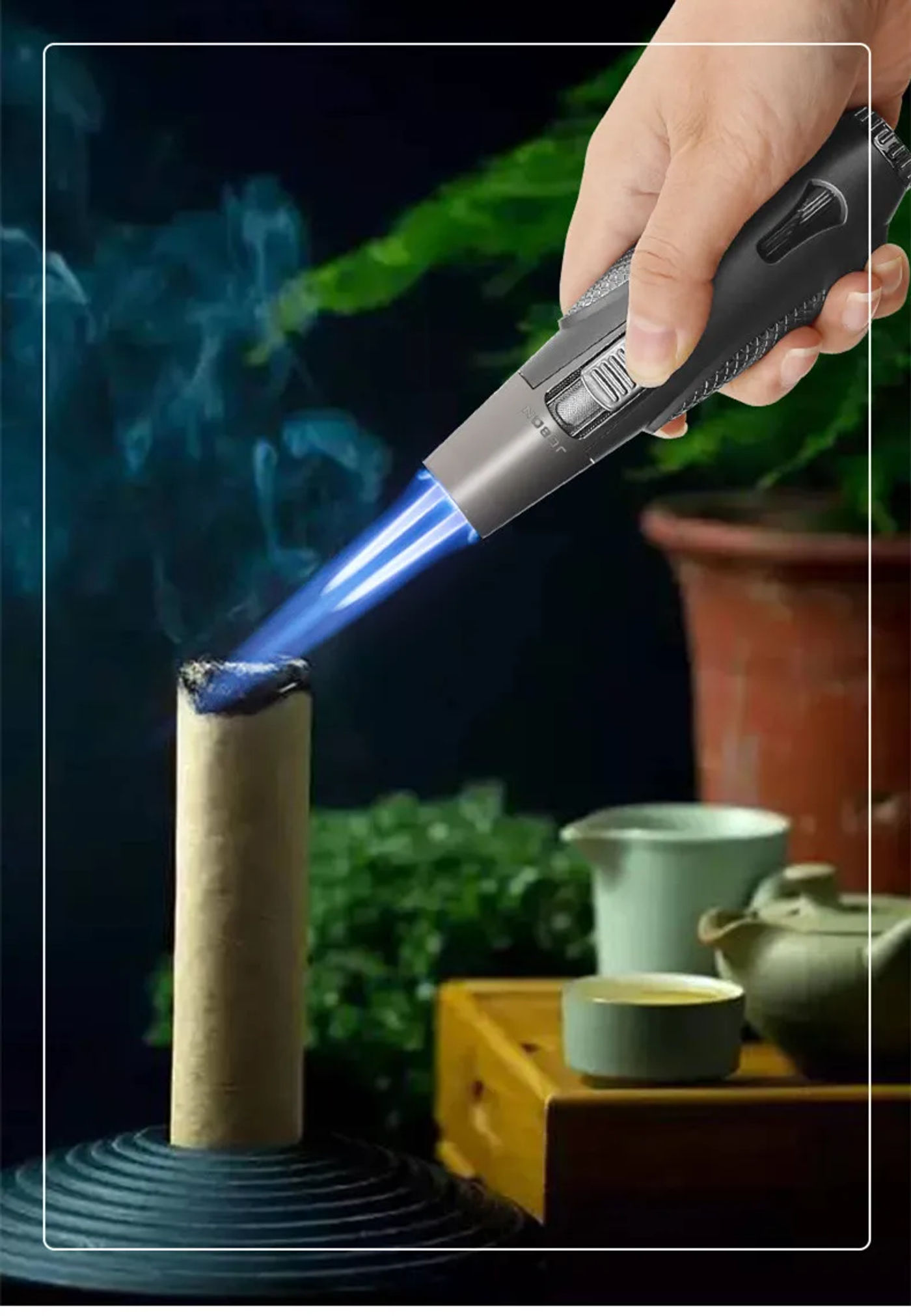 Description Picture 5 of itemJOBON Metal Outdoor Camping Butane Gas Lighter Turbo Torch Double Blue Flame Jet 360° Using BBQ Cooking Cigar Lighters
