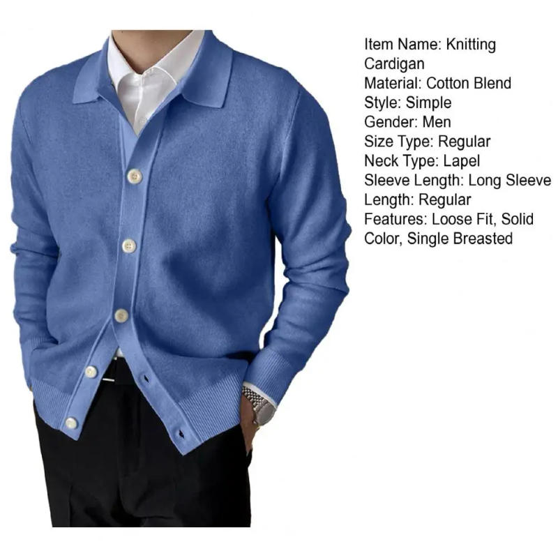 Description Picture 3 of itemLapel Collar Cardigan Men's Knitted Cardigan Lapel Long Sleeve Simple Coat Outwear Spring/autumn Collection Women Knitting
