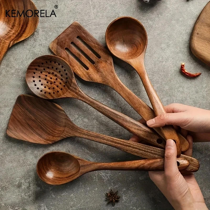 Description Picture 2 of item5PCS Thailand Teak Cooking Spoon Natural Wooden Kitchen Tableware Tool Ladle Turner Rice Colander Soup Skimmer Scoop Utensils