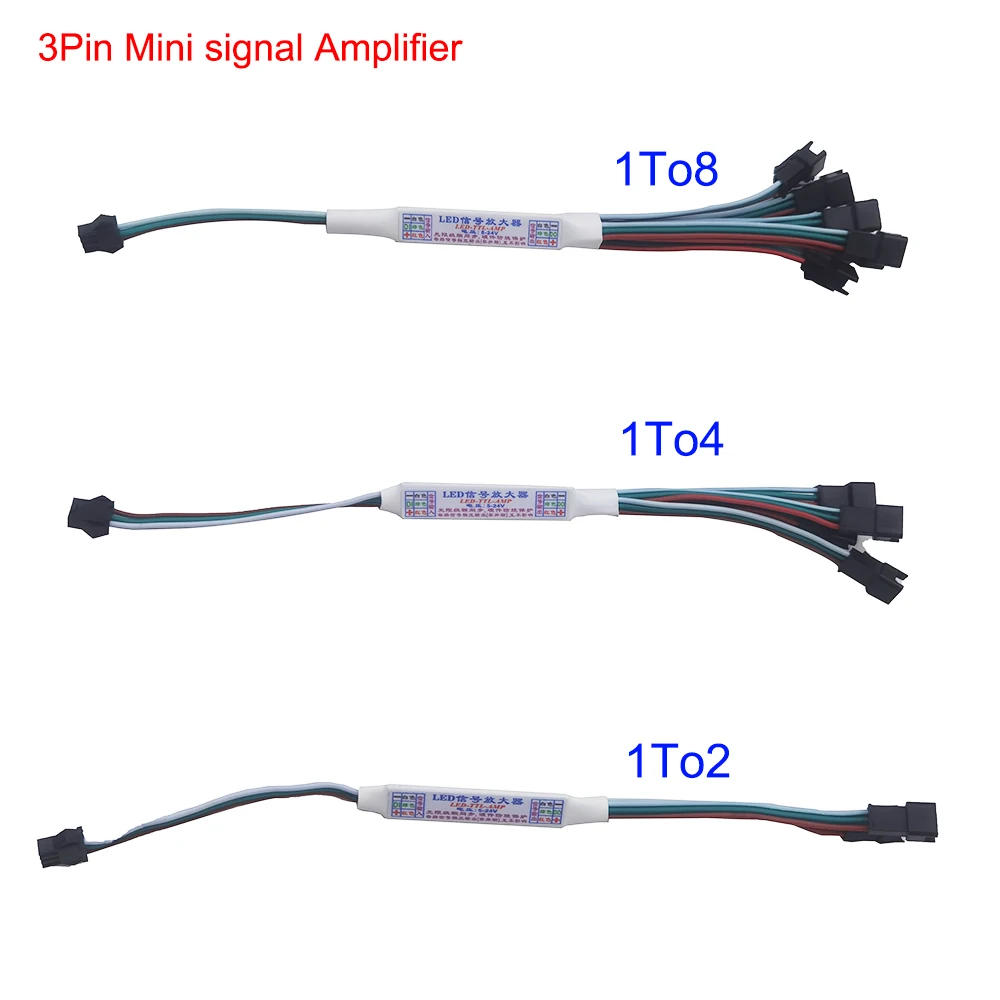 Description Picture 2 of itemMini TTL Signal Amplifier Repeater for WS2812B WS2811 16703 SK6812 3Pin RGBIC Addressable LED Strip String Module 1 TO 4/8 5-24V