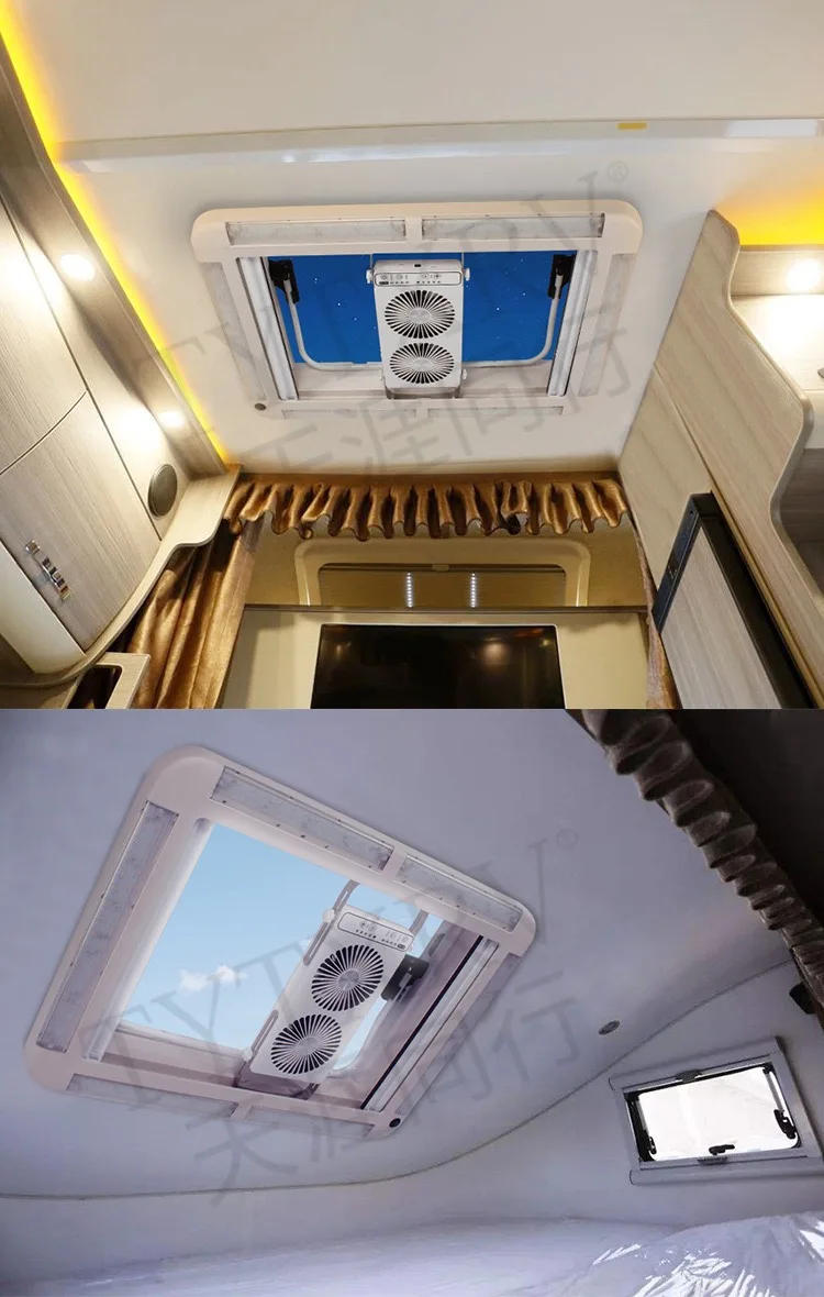 Description Picture 4 of item700 * 500 Camper Top Rv Car Roof Window  with Led Light Pleated Curtain and Flying Screen Acrylic Glass