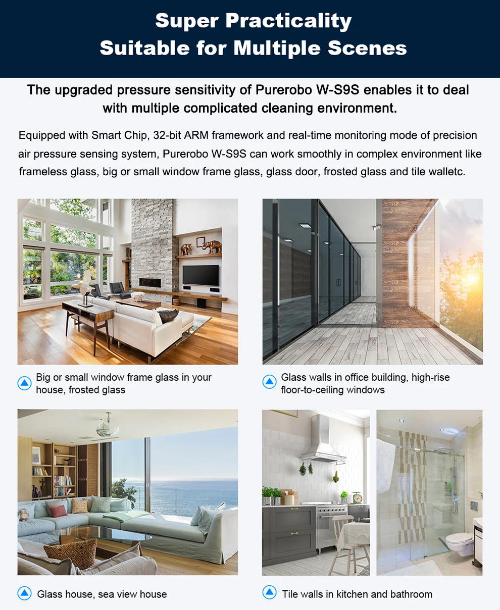 Description Picture 4 of itemPurerobo W-S9S Window Cleaning Robot Smart APP& Remote Control Automatic Water Spray Clean Glass Electric Vacuum Cleaner Robot