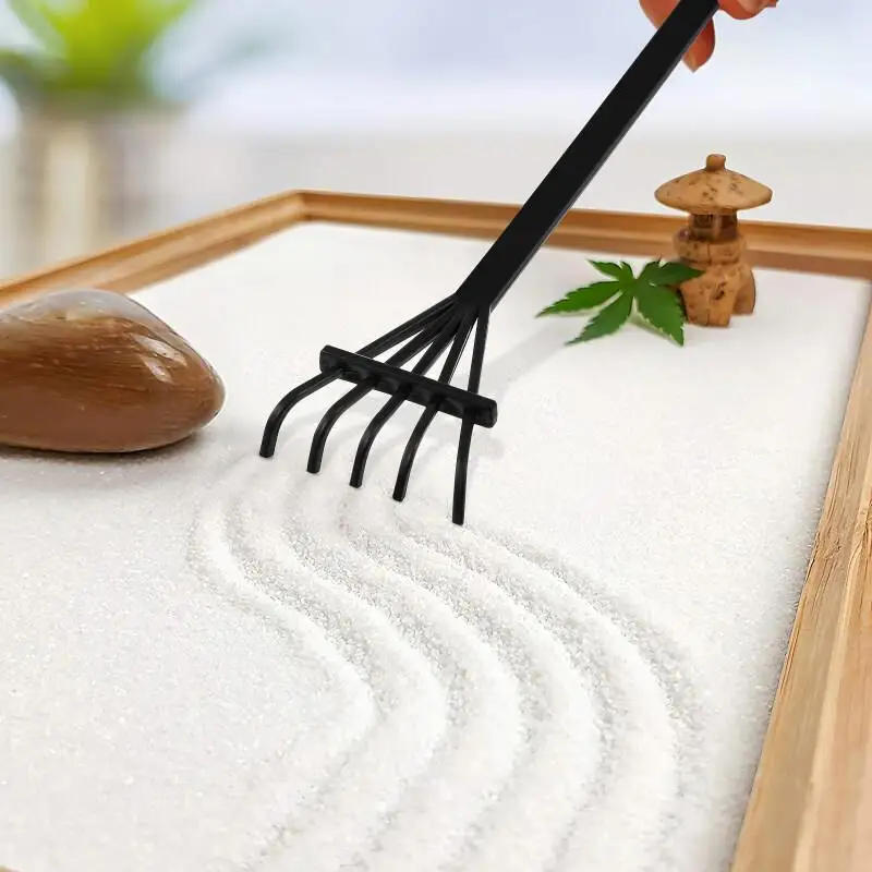 Description Picture 4 of item6 Pcs Sand Rake Box Rakes Mini Desk Rock Kit Tiny Ornament Push Tools Tray Zen Garden