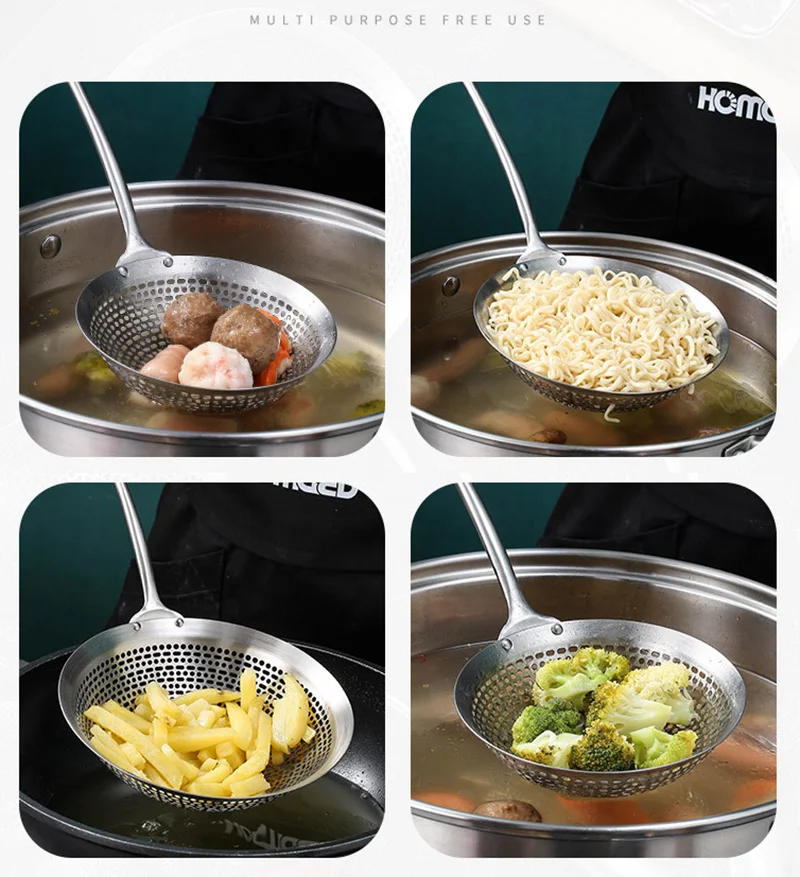 Description Picture 4 of item304 Stainless Steel Skimmer Strainer Colander Mesh Deep Fryer Oil Frying Scoop Noodles Dumpling Sieve Kitchen Tools Kitchenware