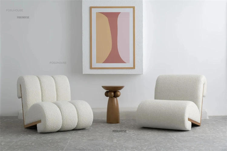 Description Picture 4 of itemDesigner New Living Room Chairs Modern Home Furniture Cashmere Solid Wood Bedroom Balcony Sofas Apartment Leisure Sofa Chair A