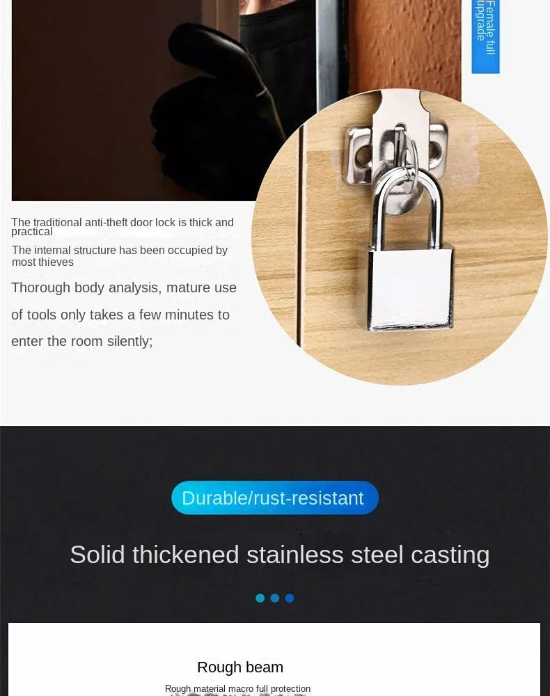 Description Picture 4 of itemStrong Fixation 4Inch 5inch 6inch Hardware Anti-theft Door Lock Stainless Steel Bolt Latch Padlock Clasp