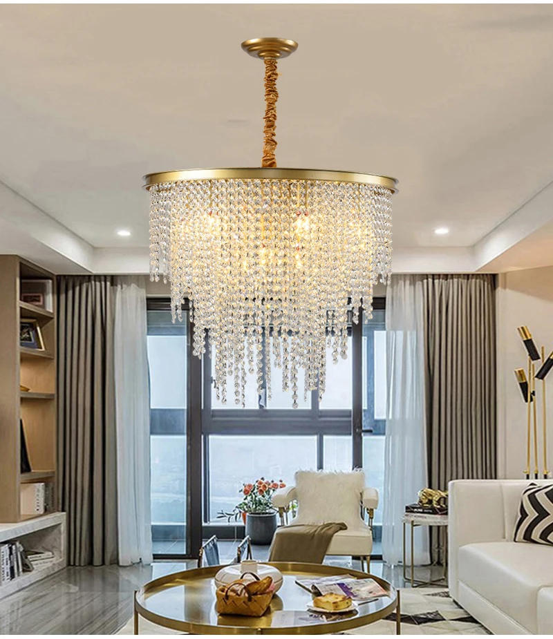 Description Picture 2 of itemLuxury gold LED crystal chandelier living room dining room circular villa hall hotel restaurant home decoration bedroom glossy