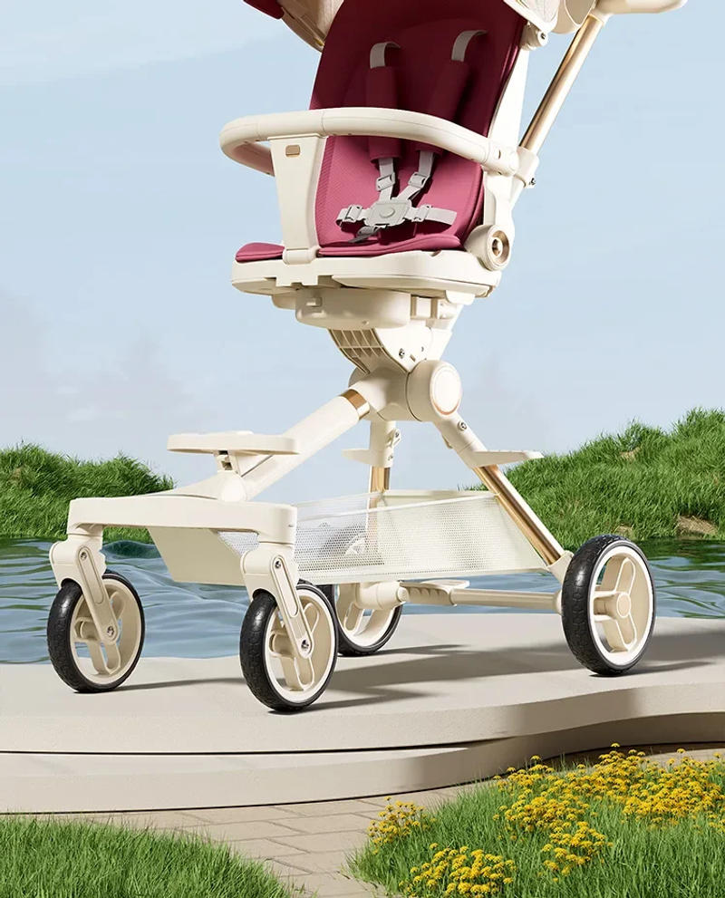 Description Picture 4 of itemLightweight Stroller with Bassinet Mode One Hand Easy Fold Newborn Pram Stroller with Reversible Seat Adjustable Handles Canopy