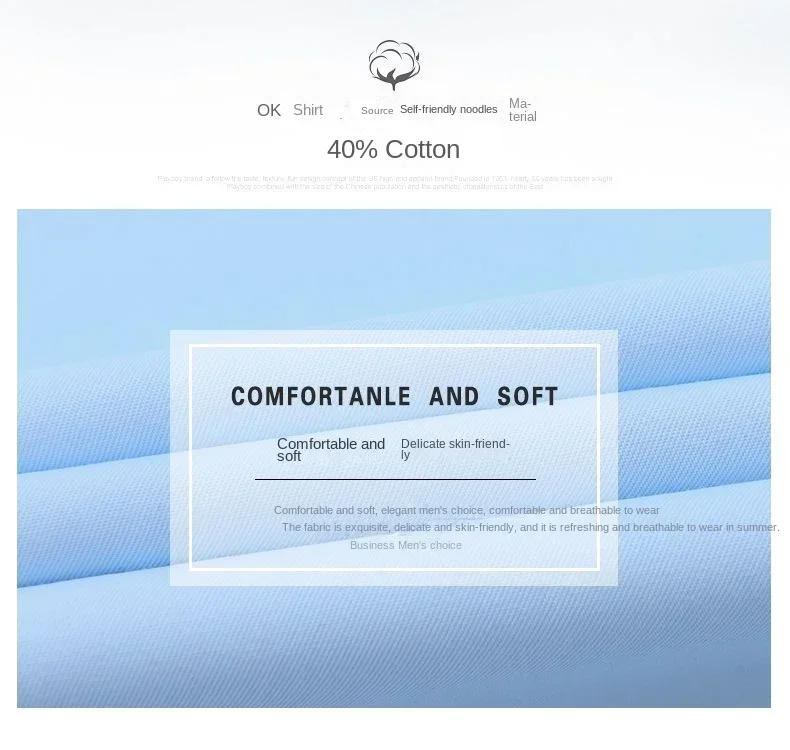 Description Picture 3 of itemClassic Cotton Casual Shirts Men Long Sleeve Shirt for Business Blue White Porcelain Collar Dress Shirt Fashion Korean Clothing