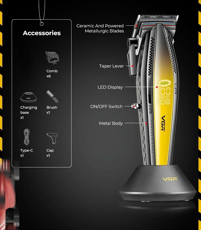 Description Picture 3 of itemVGR Hair Clipper Professional Hair Cutting Machine Electric Clippers 9000 RPM Hair Trimmer Cordless LED Clipper for Men V-270