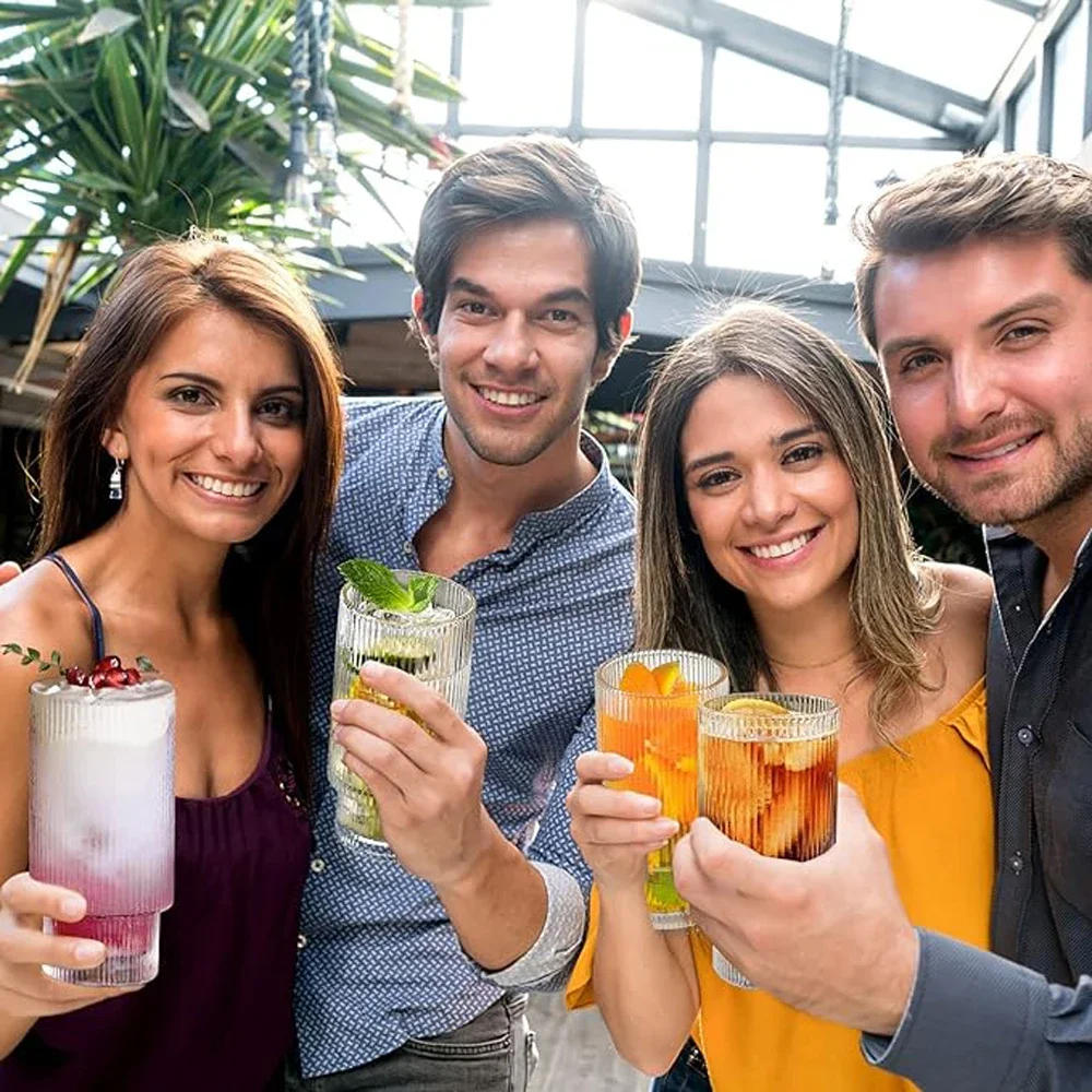 Description Picture 5 of item2pcs Coffee Glass Cups Stackable Glassware Stripe Transparent Drink Mugs for Cocktail Bar Beverage Soda Milk Juice Cup Drinkware