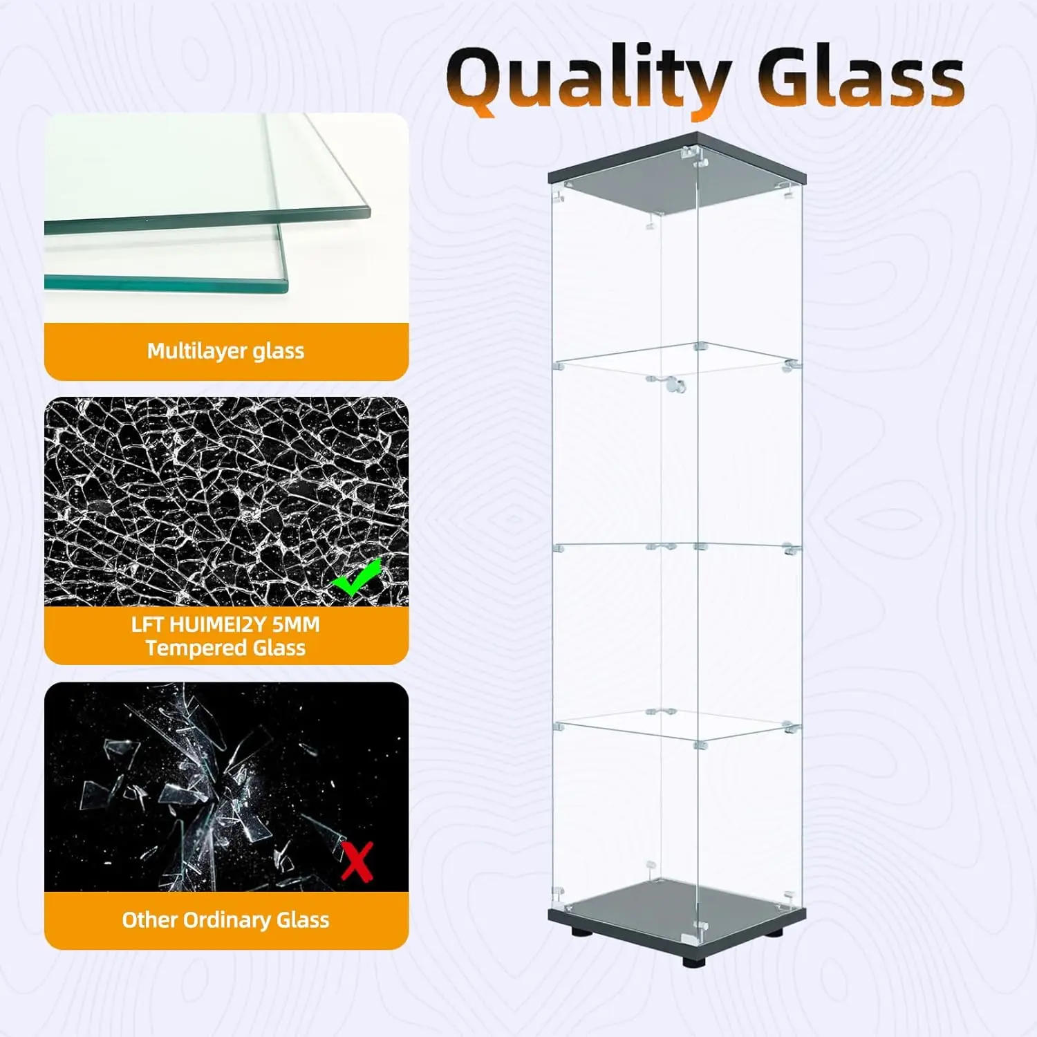 Description Picture 3 of itemGlass Display Cabinet 4-Shelf With Door and Lock Cabinets for Living Room Furniture Living Room 64”x 17”x 14” White Showcase