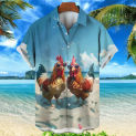 Hawaii Men's Shirt Cartoon 3D Animal Chicken Print Tops Summer Fashion Holiday Short Sleeves Shirts Lapel Button Clothing