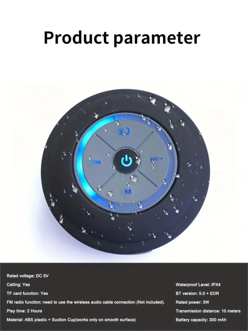 Description Picture 5 of itemFactory wholesale Q9 radio plug-in LED bluetooth speaker wireless bts06 bathroom waterproof suction cup wireless small stereo