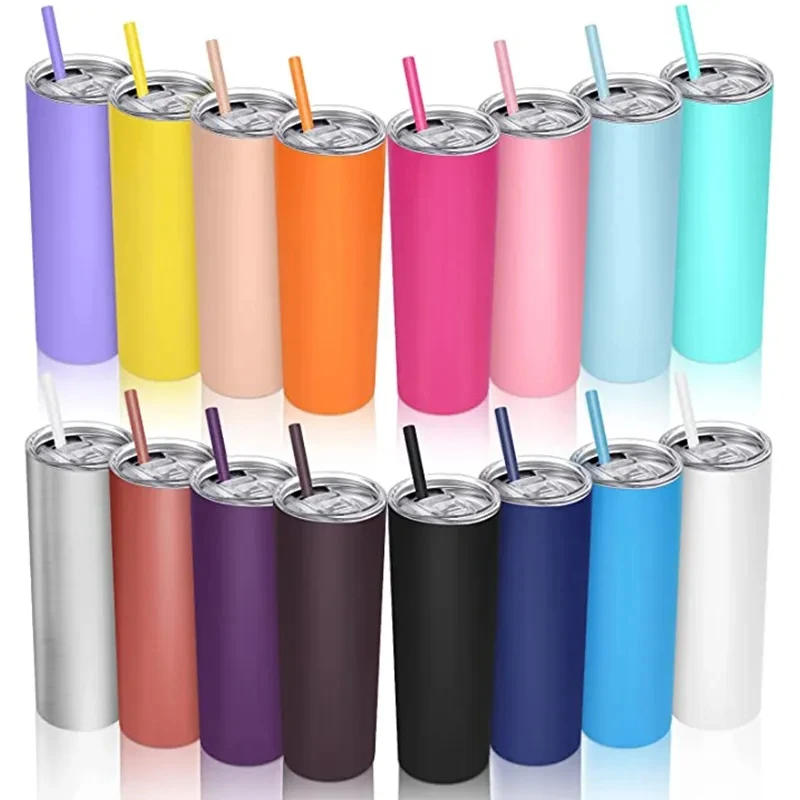 Description Picture 2 of item20oz Stainless Steel Skinny Tumbler Vacuum Insulated Double Wall Water Bottle With Straw Lid Travel Cup Gift For Hot Cold Drinks