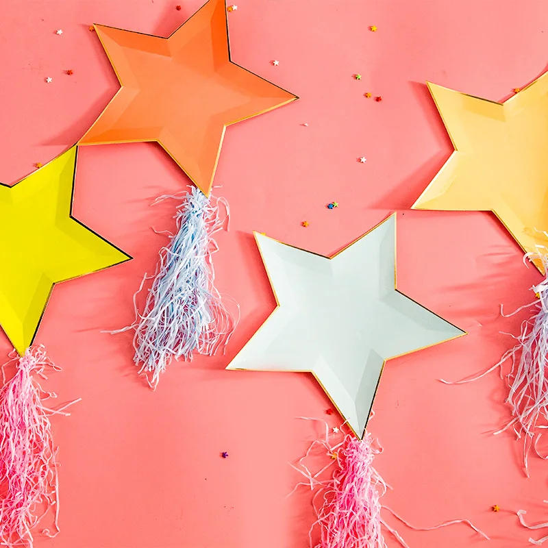 Description Picture 5 of item8pcs Colorful Gold Foil Star Disposable Tableware Kids Birthday Favors Decoration Paper Plates Wedding Birthday Party Supplies