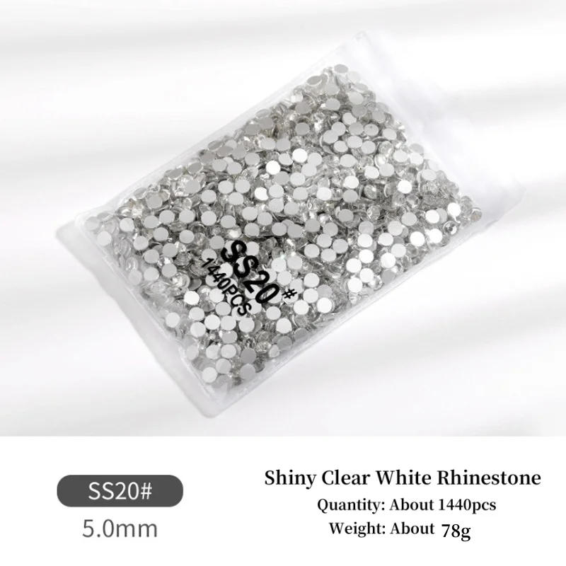 Description Picture 4 of itemwholesale Clear AB/White Glass Nail Art Decorations ss3 ss4 ss5 ss6 ss8 ss10 ss16 ss20 Glass Non HotFix Nail Art Rhinestones
