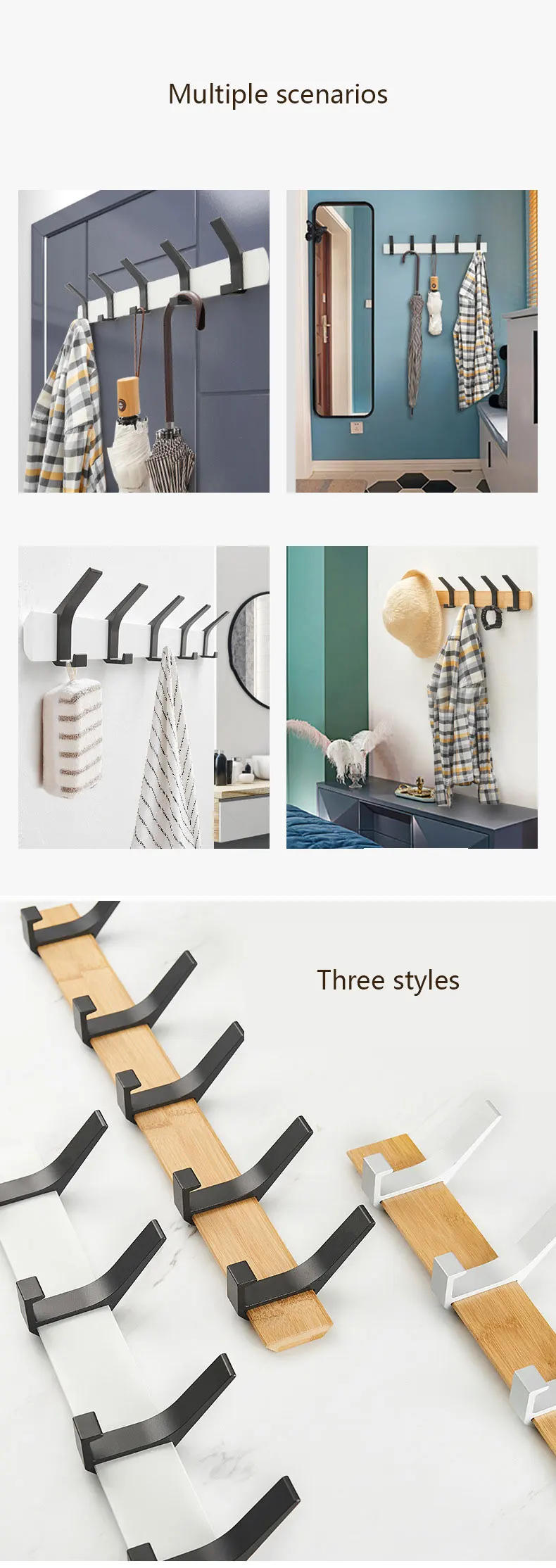 Description Picture 5 of itemBamboo Wall Mounted Coat Rack with Hooks and Shelf Nordic Fashion Hanger for Clothes Keys Hats Furniture Living Room Decor