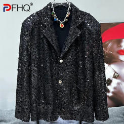 PFHQ Summer Sequin Design Hollow Out Male Blazers Shoulder Pads Handsome Heavy Industry Advanced Suit Jackets Nightclub 21Z4980