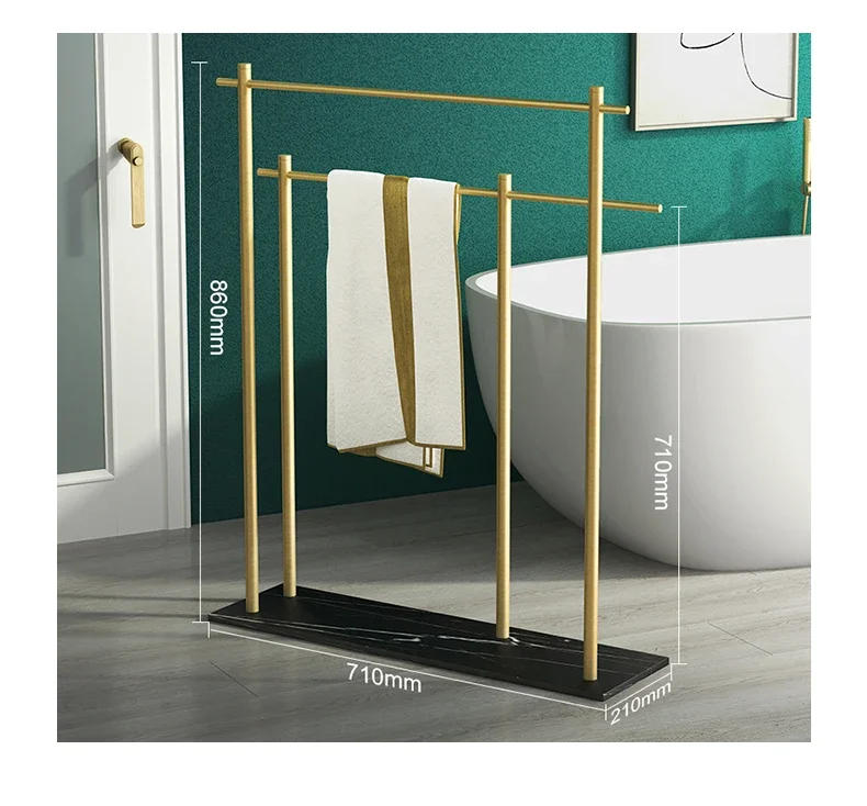 Description Picture 6 of itemGold Brush Marble Floor Towel Rack Luxury Bath Towel Stand Storage Shelf Floor Stand Style Organizer Elegant Bathroom Storage