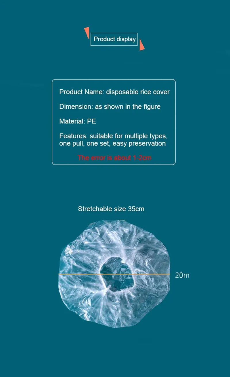 Description Picture 2 of itemDisposable Food Cover Plastic Wrap Elastic Food Lids Storage Kitchen Fresh Keeping Saver Bag For Fruit Bowls Cups Caps Reusable