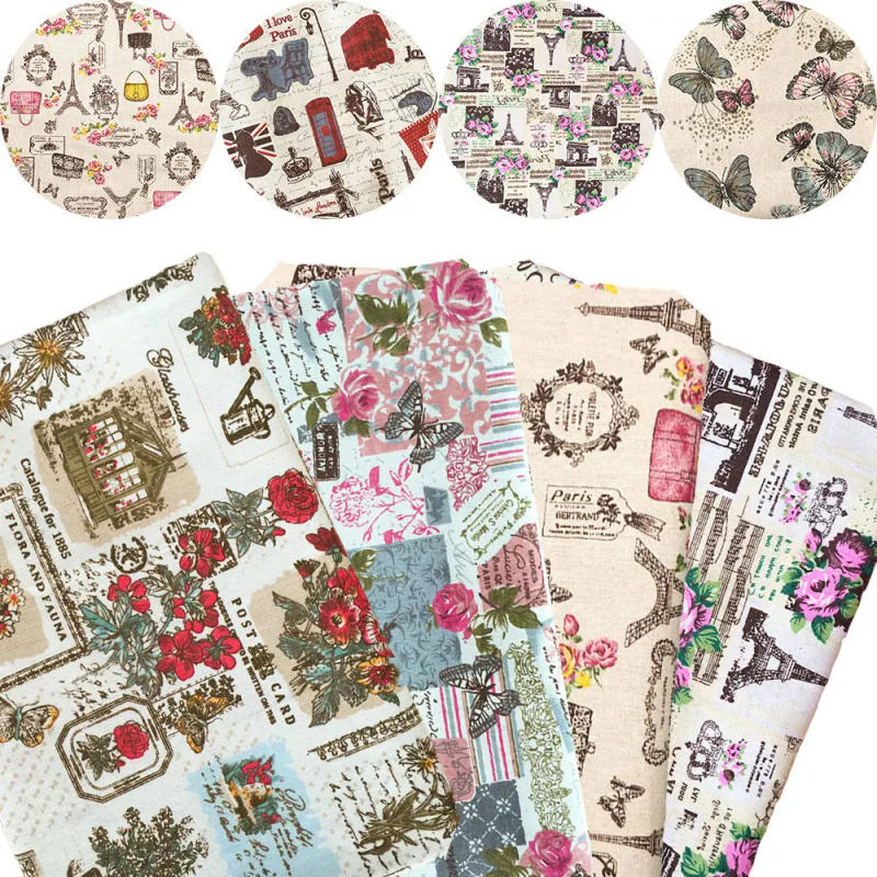 Description Picture 2 of item45x145CM Retro Vintage Eiffel Tower Cartoon Printing Pattern Natural Cotton Linen Blend Fabric for DIY Sewing Craft Upholstery