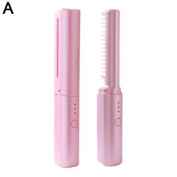 2 In 1 Wireless Hair Hot Comb Mini Usb Charging Straightener Ion Fast Care Portable Hair Tools Hair Styling Negative Heatin U0N2