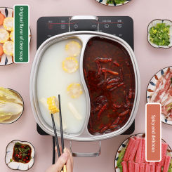 32cm/34cm 316 Stainless Steel Divided Hot Pots Fondue Chinese Soup Hotpots Induction Cooker Cooking Pot Twin Divided