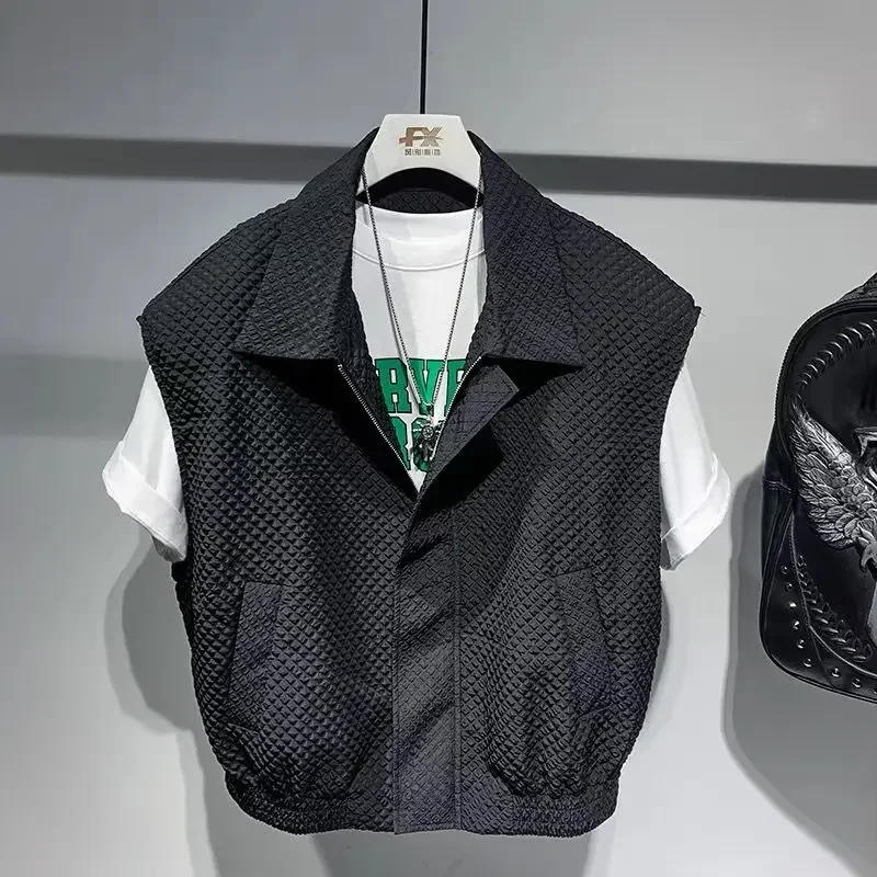 Description Picture 3 of itemKnitted Sweaters for Men Waistcoat with Pockets Man Clothes Short White Zipper Cropped Zip-up Cardigan Sleeveless Motorcycle V A