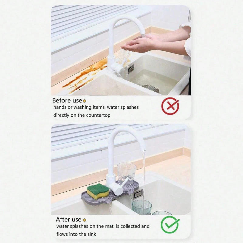 Description Picture 5 of item1pc-Kitchen Faucet Splash Pad Silicone Sink Faucet Splash Guard Mat Drain PadCountertop Protector for MultipurposeKitchenGadgets