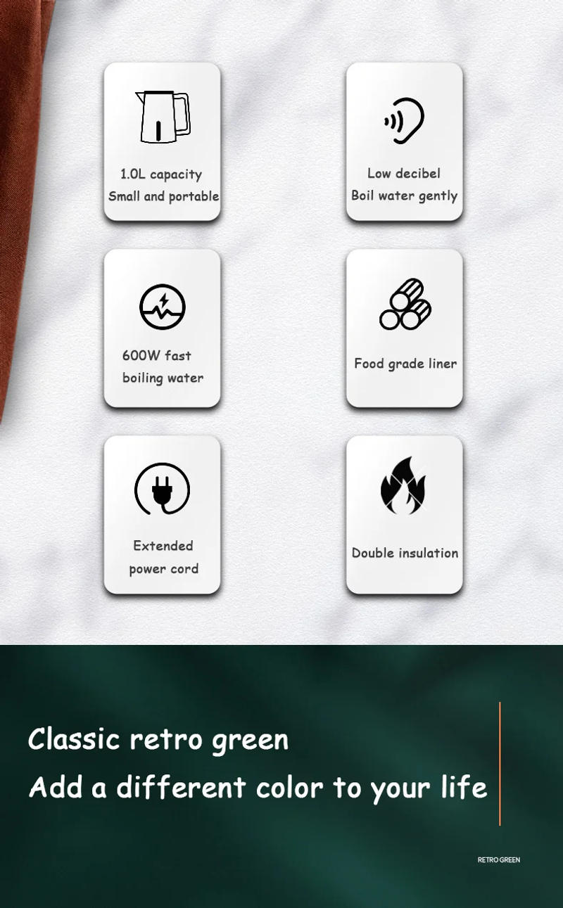 Description Picture 3 of item1.0L Mini Electric Kettle Small Capacity 304 Stainless Steel Teapot Hotel Dormitory Kettle Portable Travel Boil Water Pot 220V