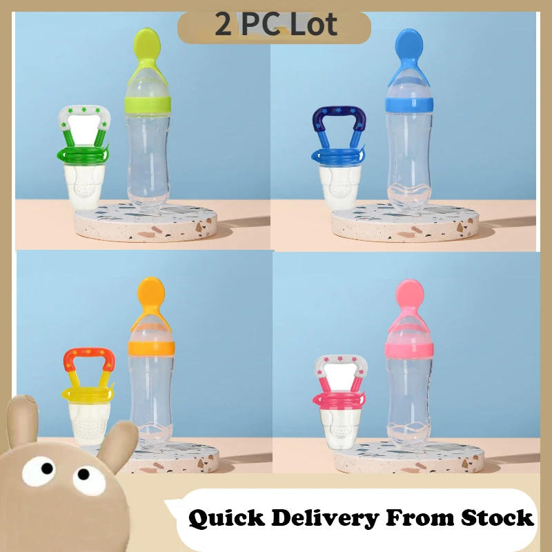 Description Picture 2 of item2 PC Baby Accessories Safety Infant Baby Silicone Feeding with Spoon Feeder Food Rice Cereal Bottle Utensils and Fruit Feeder