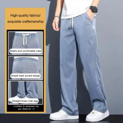 Solid Color Men Pants Japanese Style Wide Leg Men's Sweatpants with Side Pockets Drawstring Waist Solid Color Gym for Jogging