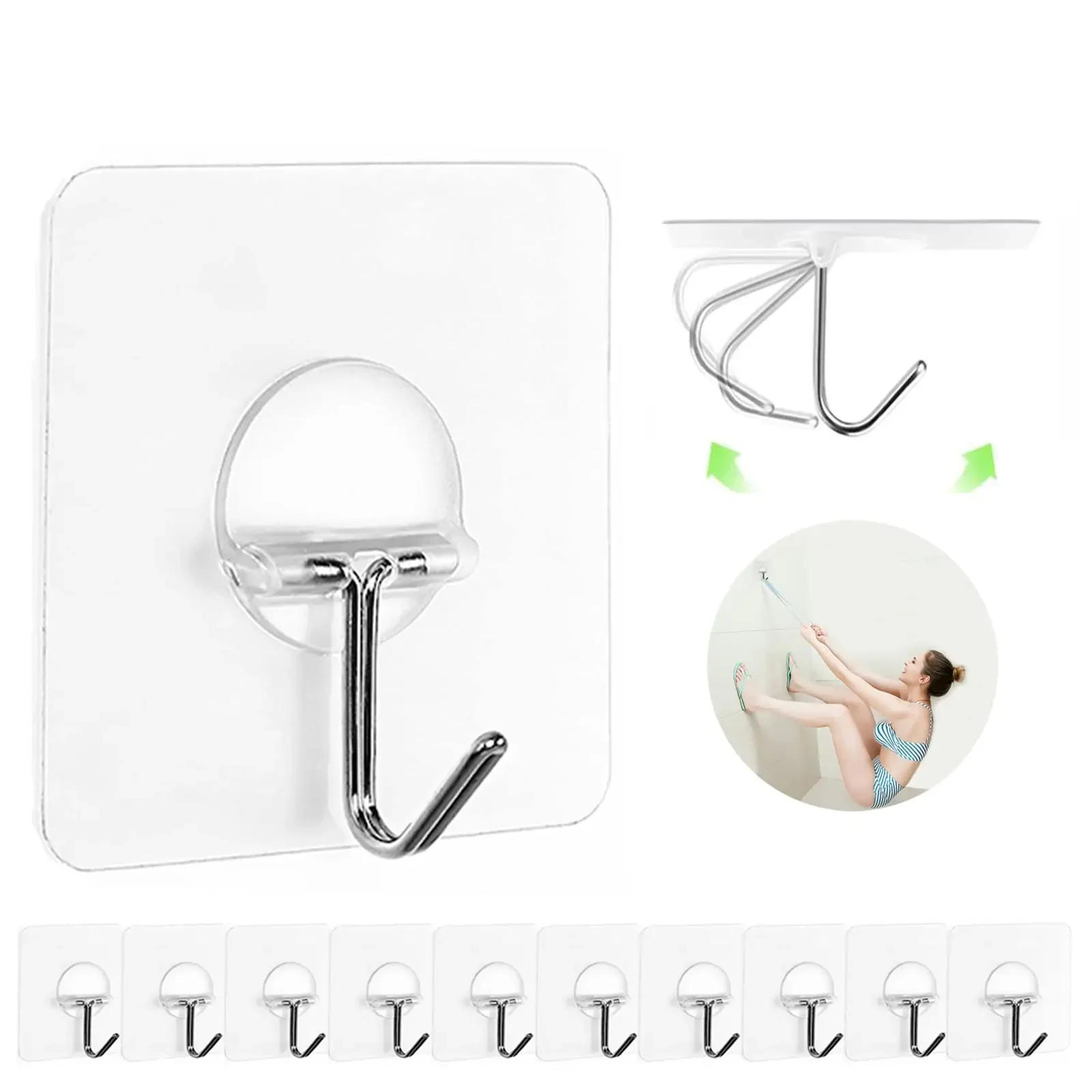 Description Picture 2 of itemWall Hooks Transparent Seamless Coat Hooks,Waterproof and Oilproof,Bathroom Kitchen Heavy Duty Self Adhesive Hooks 1/5/12/24Pcs