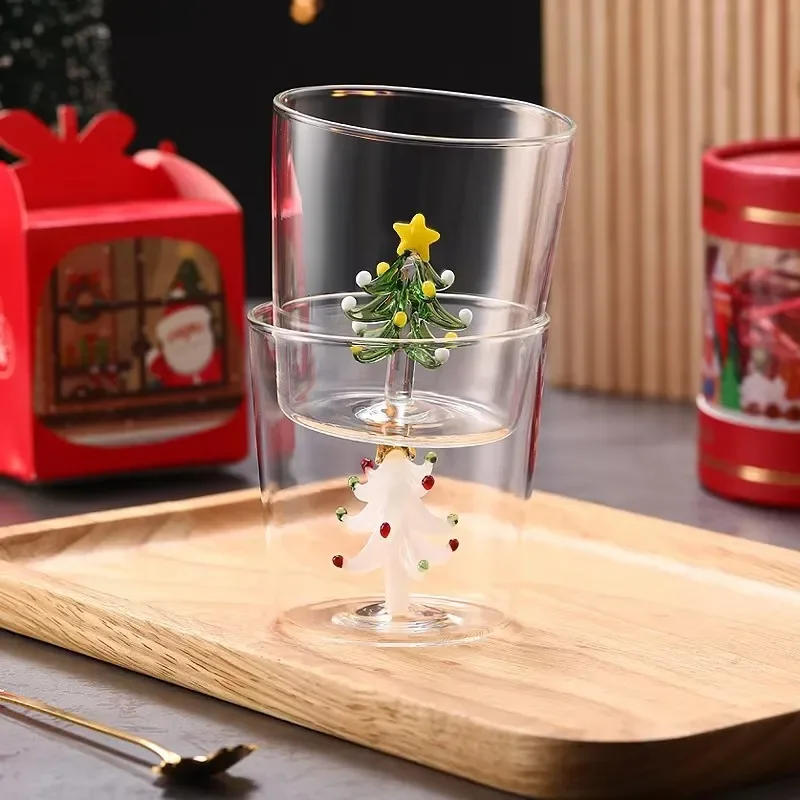 Description Picture 3 of itemNew Creative Christmas Glass Cup 3d Christmas Tree Mugs Glass Red Wine Goblet Transparent Milk Juice Coffee Mug Christmas Gift