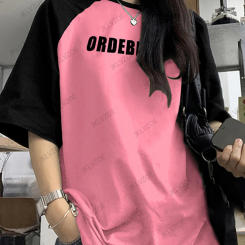 2025 Summer Letter Print T-Shirt For Women Black Pink Patchwork Short Sleeve Tees Sports Football Jersey Y2K Loose Oversized Top