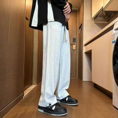 Solid color casual pants men's new wide leg pants elastic waist versatile loose fitting sports pants