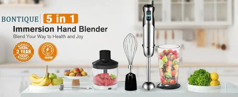 Description Picture 2 of itemBontique 5in1 Immersion Handheld Blender Set , 400W 12Speed Food Processor 600ml Beaker, 500ml chopper, Egg Whisk Milk Frother
