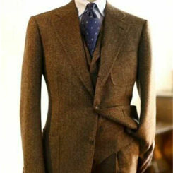3 Pieces Herringbone Suit Men Formal Business Tweed Tuxedo for Men Tailor-made Retro Wedding Men's Suit Jacket Vest Pants Set