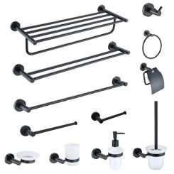 Matte Black Towel Bar Rail Rack Bathroom Hooks Soap Box Dispenser Towel Ring Toilet Brush Paper Holder Bathroom Accessories Set