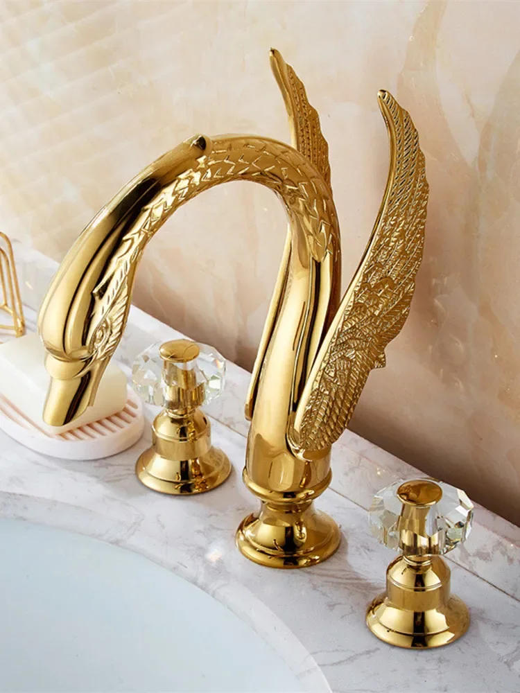 Description Picture 5 of itemBathroom basin brass faucet gold widespread Swan black Tap luxury Mixer Hot And Cold shower room sink