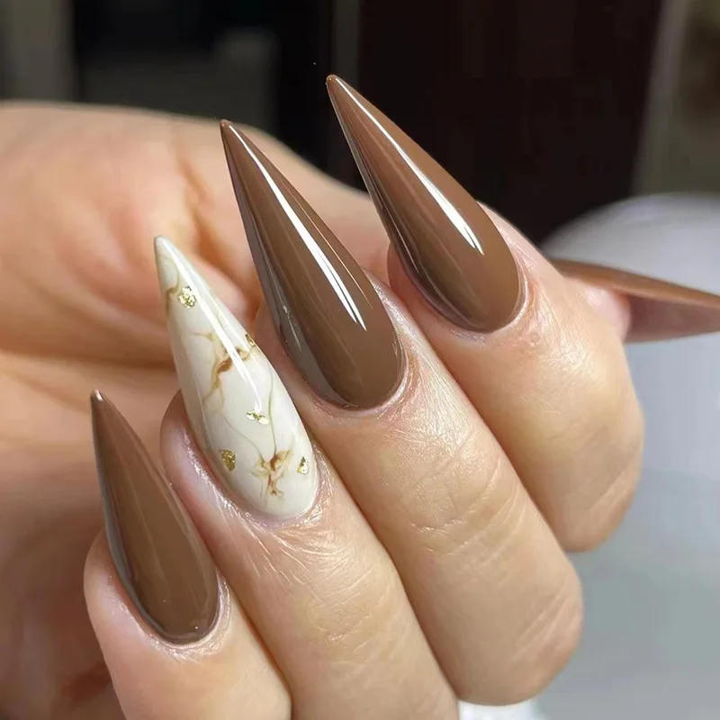 Description Picture 4 of item24Pcs Mid-length Stiletto Nails Art with Glue Wearable Almond Press on False Nails Black Cat's Eye Design Manicure Fake Nail