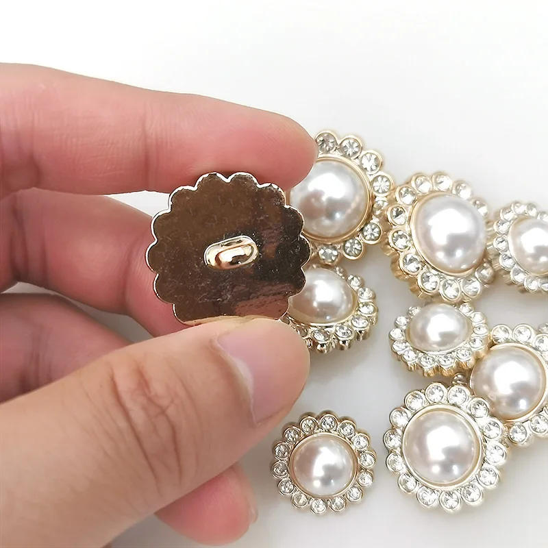 Description Picture 6 of item10 Pieces Beautiful Shank Buttons Gold Color Plastic Rhinestone Particles Shank Buttons Woman Garment Accessories