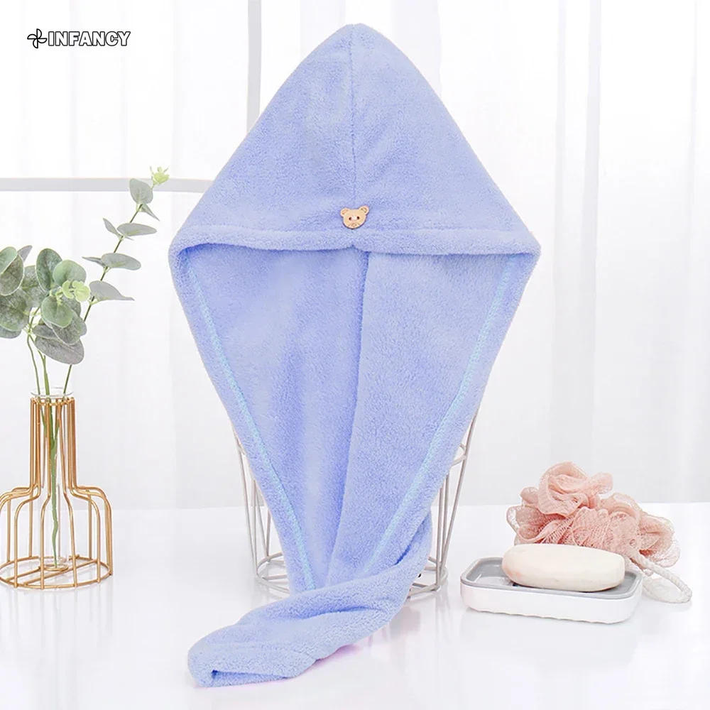 Description Picture 6 of item1PC Hair Drying Hat Quick-dry Microfiber Hair Towel Cap Hat Women Bath Hat Solid Towel Cap Super Absorption Turban Hair Dry Cap