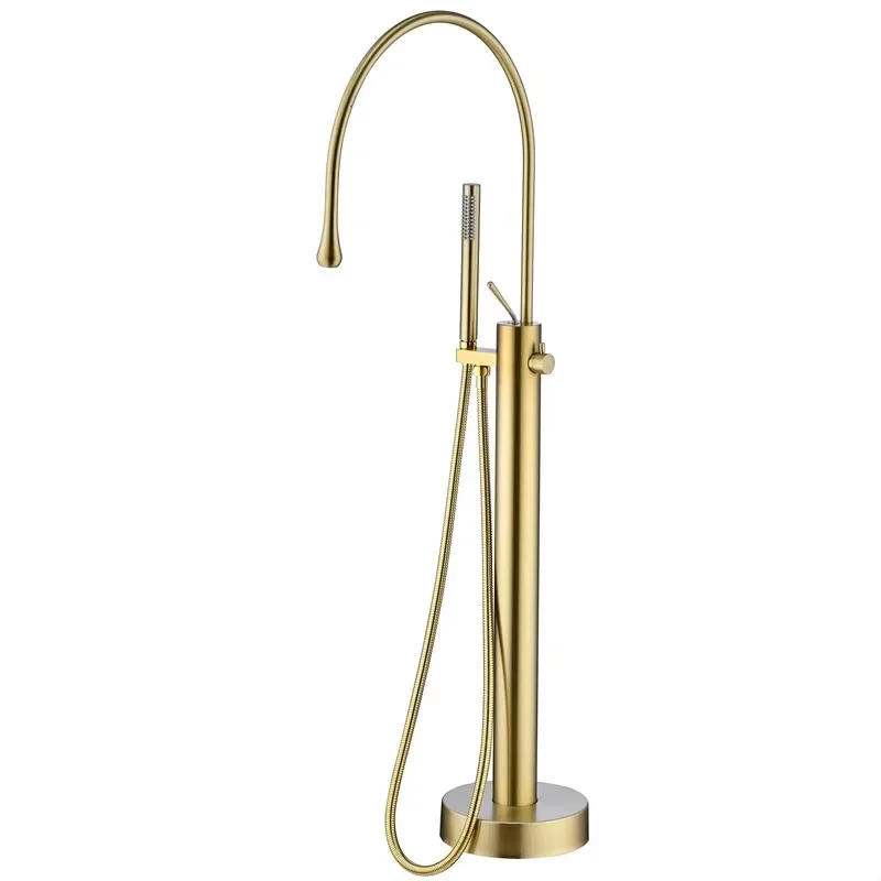 Description Picture 3 of itemFaucet Set Floor Decked Brass Rotate Spout Brush Gold  Bathtub Mixer Morden Style Bathroom Taps
