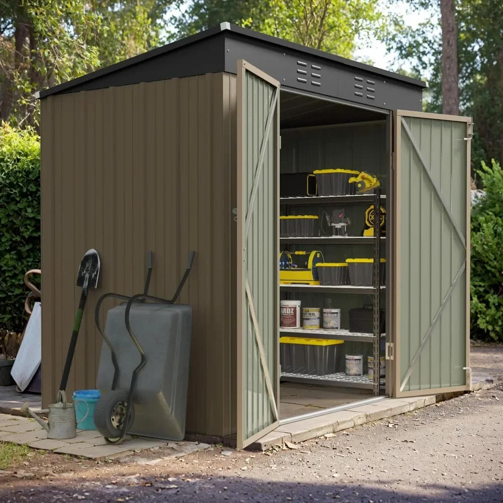 Description Picture 4 of item6 x 8 FT Outdoor Storage Shed, Metal Garden Tool Sheds & Outdoor Storage House with Sloped Roof for Patio Lawn Backyard